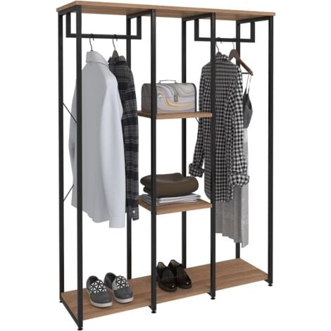 WOLTU Stand Appendiabiti con Ripiani Attaccapanni MDF Acciaio Camera da Letto Legno+nero