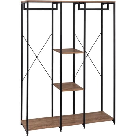 WOLTU Stand Appendiabiti con Ripiani Attaccapanni MDF Acciaio Camera da Letto Legno+nero