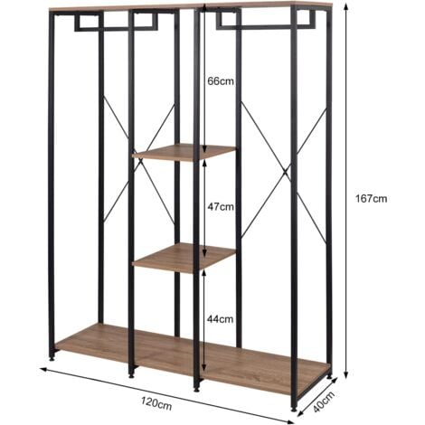 WOLTU Stand Appendiabiti con Ripiani Attaccapanni MDF Acciaio Camera da Letto Legno+nero