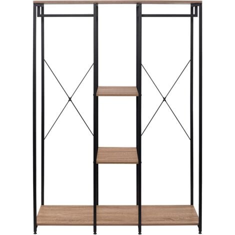 WOLTU Stand Appendiabiti con Ripiani Attaccapanni MDF Acciaio Camera da Letto Legno+nero