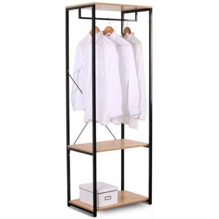 WOLTU Stand Appendiabiti Attaccapanni Guardaroba Scaffale a 3 Ripiani Portabiti Legno+Nero