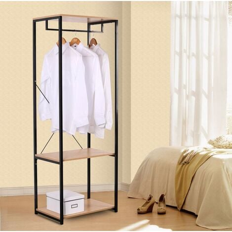 WOLTU Stand Appendiabiti Attaccapanni Guardaroba Scaffale a 3 Ripiani Portabiti Legno+Nero