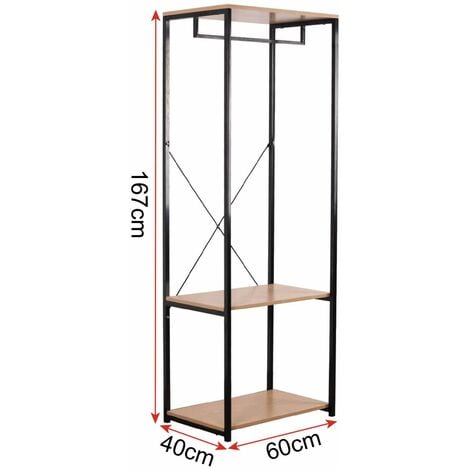 WOLTU Stand Appendiabiti Attaccapanni Guardaroba Scaffale a 3 Ripiani Portabiti Legno+Nero