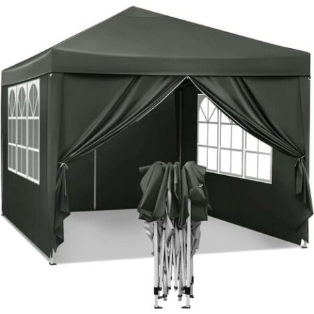 WOLTU Gazebo da giardino tendone tenda per festa party con parti laterali 3x3 m Grigio