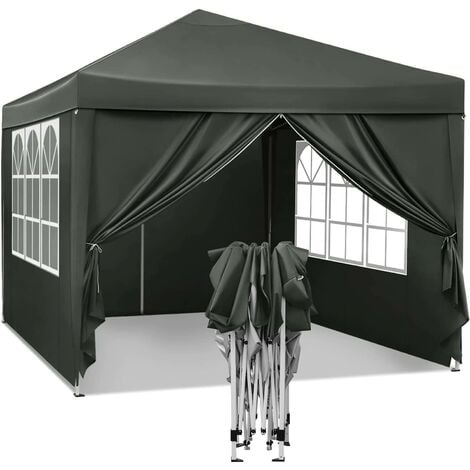 WOLTU Gazebo da giardino tendone tenda per festa party con parti laterali 3x3 m Grigio