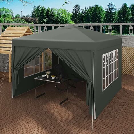 WOLTU Gazebo da giardino tendone tenda per festa party con parti laterali 3x3 m Grigio