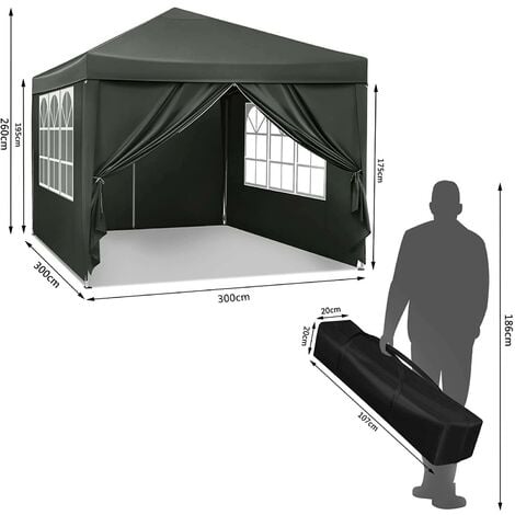 WOLTU Gazebo da giardino tendone tenda per festa party con parti laterali 3x3 m Grigio