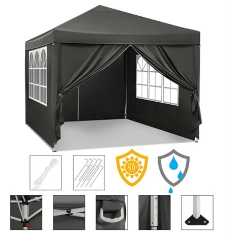 WOLTU Gazebo da giardino tendone tenda per festa party con parti laterali 3x3 m Grigio