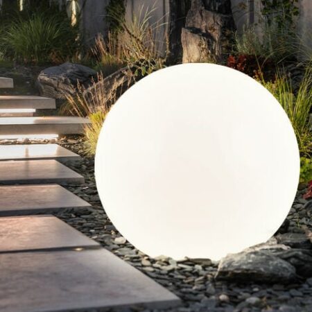 Lampade solari per esterni Lampada da giardino a sfera Picchetto Lampada a sfera solare 30 cm Sfera solare a LED per giardino, bianco argento, 4x LED bianco caldo, PxH 30x66,5 cm