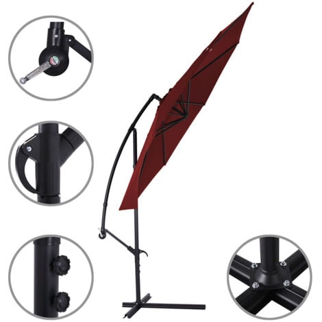Ombrellone Giardino Decentrato 3x3 Mt Rosso Vino Palo Alluminio Gazebo Piscina