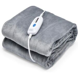 COSTWAY Coperta Elettrica Riscaldata, Coperta Riscaldante con 4 Livelli di Riscaldamento e Telecomando, Flanella Lavabile in Lavatrice, Funziona Spegnimento Automatico (Grigio, 130x180cm)