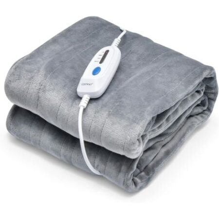 COSTWAY Coperta Elettrica Riscaldata, Coperta Riscaldante con 4 Livelli di Riscaldamento e Telecomando, Flanella Lavabile in Lavatrice, Funziona Spegnimento Automatico (Grigio, 130x180cm)