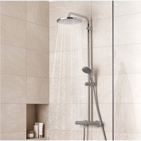 Grohe Colonna doccia Vitalio Start Ecojoy con miscelatore termostatico, soffione da 250 mm, doccetta a 2 getti, cromo (26816000)