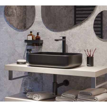 Swiss Aqua Technologies Infinitio Lavabo freestanding 50x39 cm, senza troppopieno, nero opaco (SATINF5039BKM)