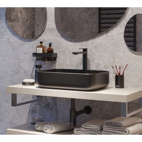 Swiss Aqua Technologies Infinitio Lavabo freestanding 50x39 cm, senza troppopieno, nero opaco (SATINF5039BKM)