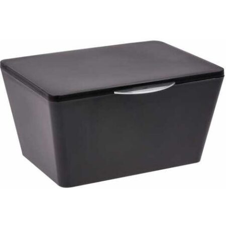 WENKO Scatola con coperchio Brasil, Cestino per la conservazione, cestino per il bagno con coperchio, Plastica (PET), 19 x 10 x 15,5 cm, Nero