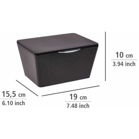 WENKO Scatola con coperchio Brasil, Cestino per la conservazione, cestino per il bagno con coperchio, Plastica (PET), 19 x 10 x 15,5 cm, Nero