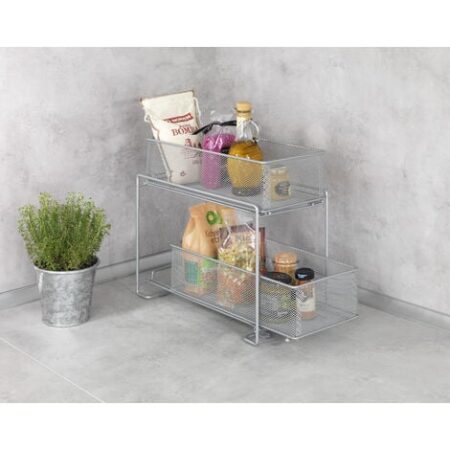 WENKO Scaffale a cassetti Gioma Argento, 2 piani, Argento opaco, Metallo rivestito a polvere opaco argento
