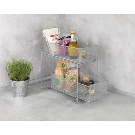 WENKO Scaffale a cassetti Gioma Argento, 2 piani, Argento opaco, Metallo rivestito a polvere opaco argento