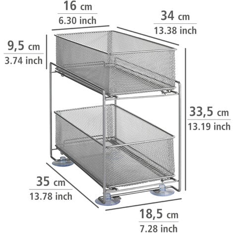 WENKO Scaffale a cassetti Gioma Argento, 2 piani, Argento opaco, Metallo rivestito a polvere opaco argento