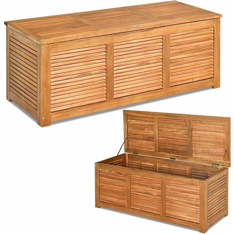 RELAX4LIFE Panca Baule in Legno di Acacia, Scatolone Rialzato a Doghe, Coperchio Ribaltabile con Maniglia ad Anello, Contenitore Portatutto da Interno Esterno, 120x45x45cm