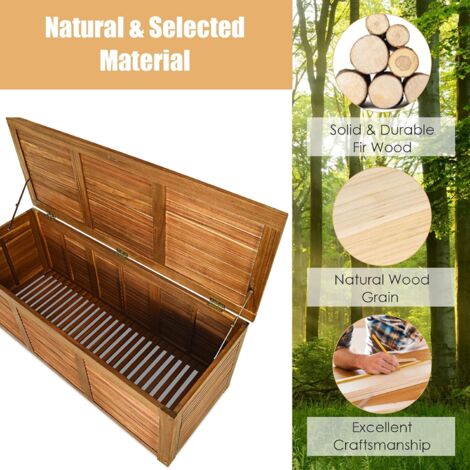 RELAX4LIFE Panca Baule in Legno di Acacia, Scatolone Rialzato a Doghe, Coperchio Ribaltabile con Maniglia ad Anello, Contenitore Portatutto da Interno Esterno, 120x45x45cm