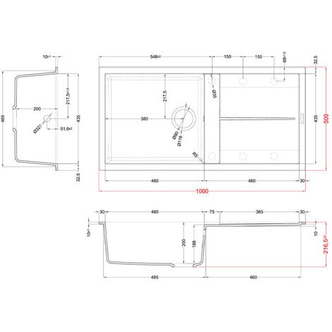 Lavello Elleci Incasso 1 vasca 100x50 Unico 480 Granitek Nero LGU48040