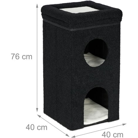 Relaxdays Casa per Gatti, HLP 76x40x40 cm, Cuccia a 3 Piani, Tiragraffi, Pieghevole, Casetta con Cuscini Interni, Nero