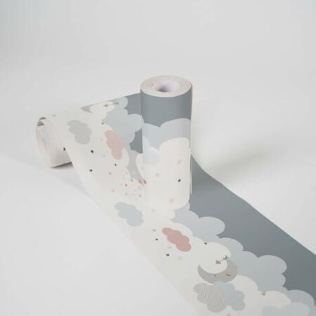 Bordi Adesivi Per Pareti Lovely Kids Dreamy Sky 5.00 m x 0.155 m Grigio Rosa Bianco Prodotto in Germania da A.S. Création 403743