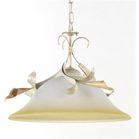 lampadario a sospensione "lucrezia" in metallo e vetro color avorio, e27