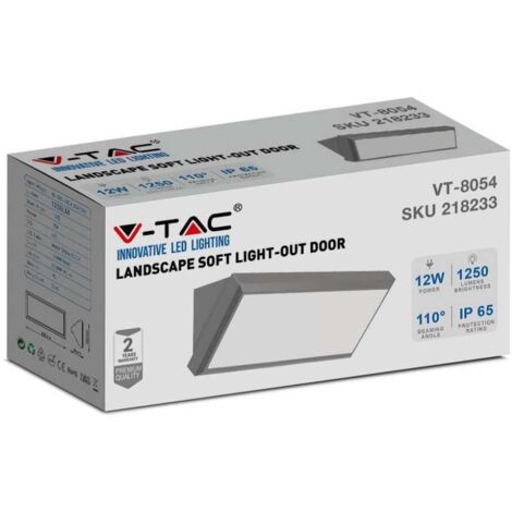 V-TAC VT-8054 Lampada LED da parete 12W applique da muro luce soffusa rettangolare da esterno IP65 luce 4000K 218234