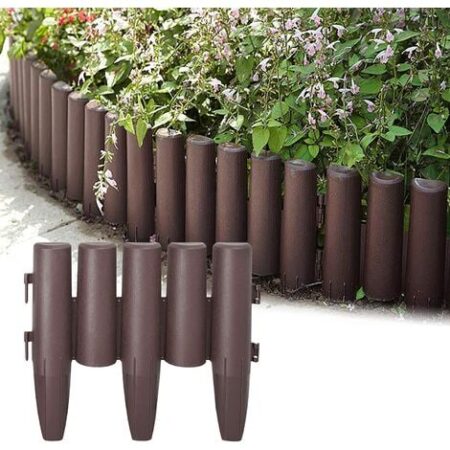 Bordure per aiuole e giardini, 5,6 m, 20 pezzi, in plastica, effetto legno, Bordo in Plastica Flessibile per Giardino, 1 elemento 28cmx24cm HENGMEI