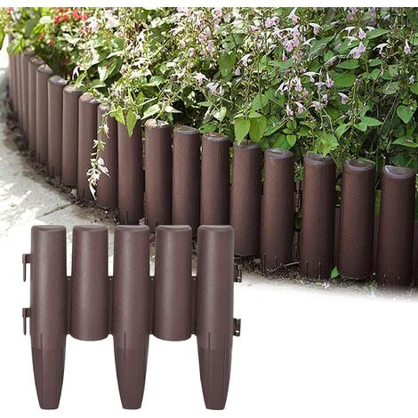Bordure per aiuole e giardini, 5,6 m, 20 pezzi, in plastica, effetto legno, Bordo in Plastica Flessibile per Giardino, 1 elemento 28cmx24cm HENGMEI