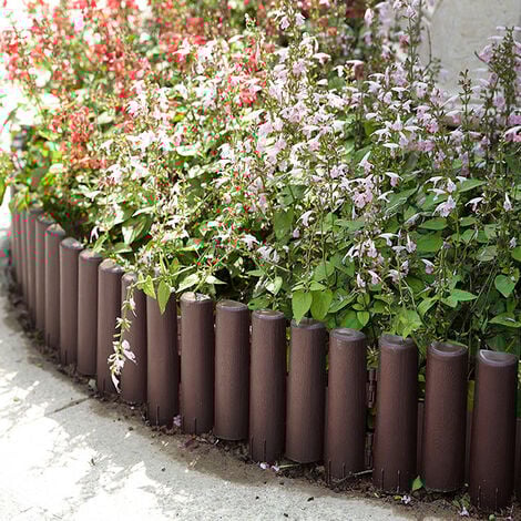 Bordure per aiuole e giardini, 5,6 m, 20 pezzi, in plastica, effetto legno, Bordo in Plastica Flessibile per Giardino, 1 elemento 28cmx24cm HENGMEI
