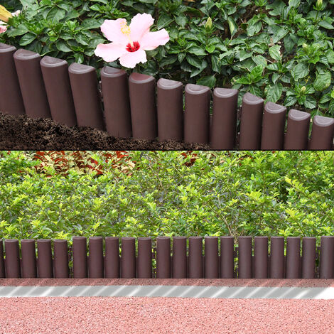 Bordure per aiuole e giardini, 5,6 m, 20 pezzi, in plastica, effetto legno, Bordo in Plastica Flessibile per Giardino, 1 elemento 28cmx24cm HENGMEI