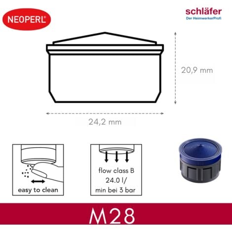 Schläfer 180213  Rompigetto Rubinetto, Cartuccia Filtro Universale per Aeratore Rubinetto Vasca M28x1, Compatibile con Aeratore Neoperl, Filtro Anticalcare, Risparmio Acqua M22, Confezione 1 Pezzo