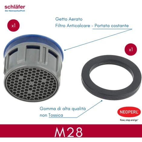 Schläfer 180213  Rompigetto Rubinetto, Cartuccia Filtro Universale per Aeratore Rubinetto Vasca M28x1, Compatibile con Aeratore Neoperl, Filtro Anticalcare, Risparmio Acqua M22, Confezione 1 Pezzo