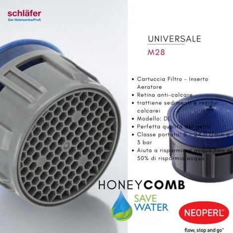 Schläfer 180213  Rompigetto Rubinetto, Cartuccia Filtro Universale per Aeratore Rubinetto Vasca M28x1, Compatibile con Aeratore Neoperl, Filtro Anticalcare, Risparmio Acqua M22, Confezione 1 Pezzo