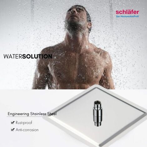 Schläfer 134600  Soffione Doccia Quadro 30x30 cm a Pioggia, Anticalcare ad Alta Pressione Ultra Sottile in Acciaio Inox, Soffione per Cabina Doccia, Snodo Regolabile Universale G 1/2, Cromo, Argento