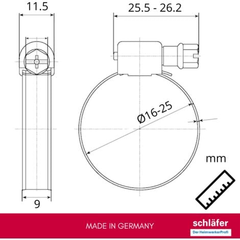 Schläfer 660304  8PZ-Fascette Stringitubo a Nastro Regolabile in Acciaio Inox Morsetto Stringi Tubo 16-25mm, Collare di Serraggio Vite Regolabile, Nastro Diametro 9mm.