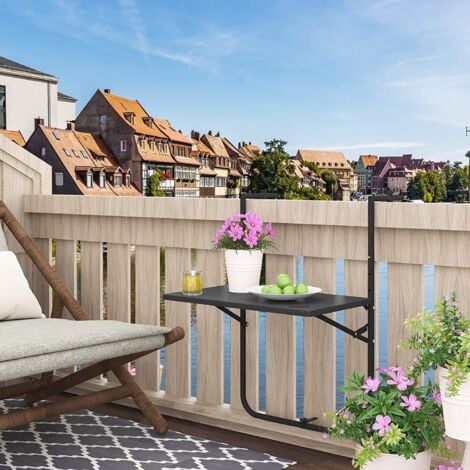 WOLTU Tavolino Pieghevole da Balcone. Tavolo Sospeso Regolabile in 3 Altezze. Tavolo Piccolo Richiudibile. Tavolino da Appendere per Ringhiera. Terrazza. Giardino. in Stile Rattan. Nero