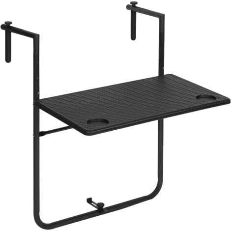 WOLTU Tavolino Pieghevole da Balcone. Tavolo Sospeso Regolabile in 3 Altezze. Tavolo Piccolo Richiudibile. Tavolino da Appendere per Ringhiera. Terrazza. Giardino. in Stile Rattan. Nero