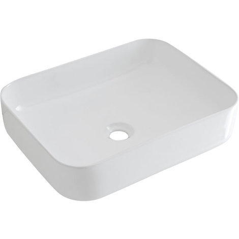 Hudson Reed Milton Lavabo d'Appoggio Rettangolare per Bagni - Lavandino Bagno con Design Moderno - Ceramica Bianca - Senza Fori per la Rubinetteria - 500 x 400 x 140mm