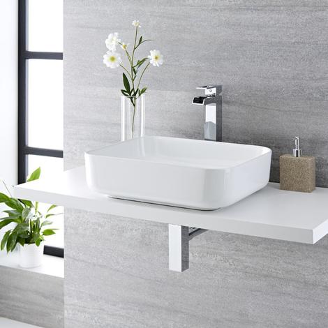 Hudson Reed Milton Lavabo d'Appoggio Rettangolare per Bagni - Lavandino Bagno con Design Moderno - Ceramica Bianca - Senza Fori per la Rubinetteria - 500 x 400 x 140mm