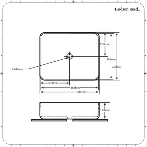 Hudson Reed Milton Lavabo d'Appoggio Rettangolare per Bagni - Lavandino Bagno con Design Moderno - Ceramica Bianca - Senza Fori per la Rubinetteria - 500 x 400 x 140mm