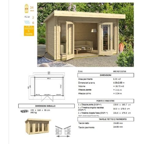 Casetta Carla in legno nordico 408x268 con pavimento