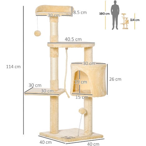 PawHut Albero Tiragraffi per Gatti in Legno a 4 Livelli con Cuccia