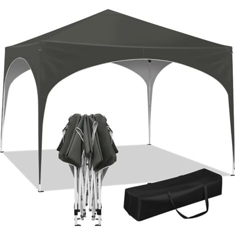 WOLTU Gazebo da Giardino Richiudibile 3x3m Gazebo da Esterno in Ferro Regolabile in Altezza Tendone con Soffitto Semicircolare Pieghevole Protezione Solare. Tende per eventi Facile da Montare Grigio
