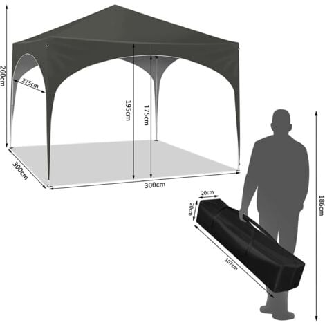 WOLTU Gazebo da Giardino Richiudibile 3x3m Gazebo da Esterno in Ferro Regolabile in Altezza Tendone con Soffitto Semicircolare Pieghevole Protezione Solare. Tende per eventi Facile da Montare Grigio