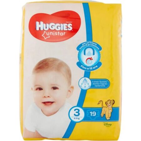 2 Pacchi Da 19 Pannolini Huggies Unistar Pannolini Taglia 3 (4-9) kg